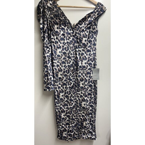 Lavish Alice NEW Womens Velvet Statement Shoulder Midi Dress 6 Brown Leopard - Picture 4 of 10